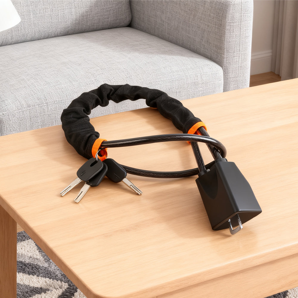 Steering wheel lock on a table