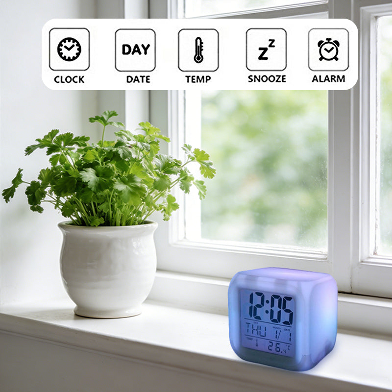 Clock, date, temperature, snooze and alarm functions