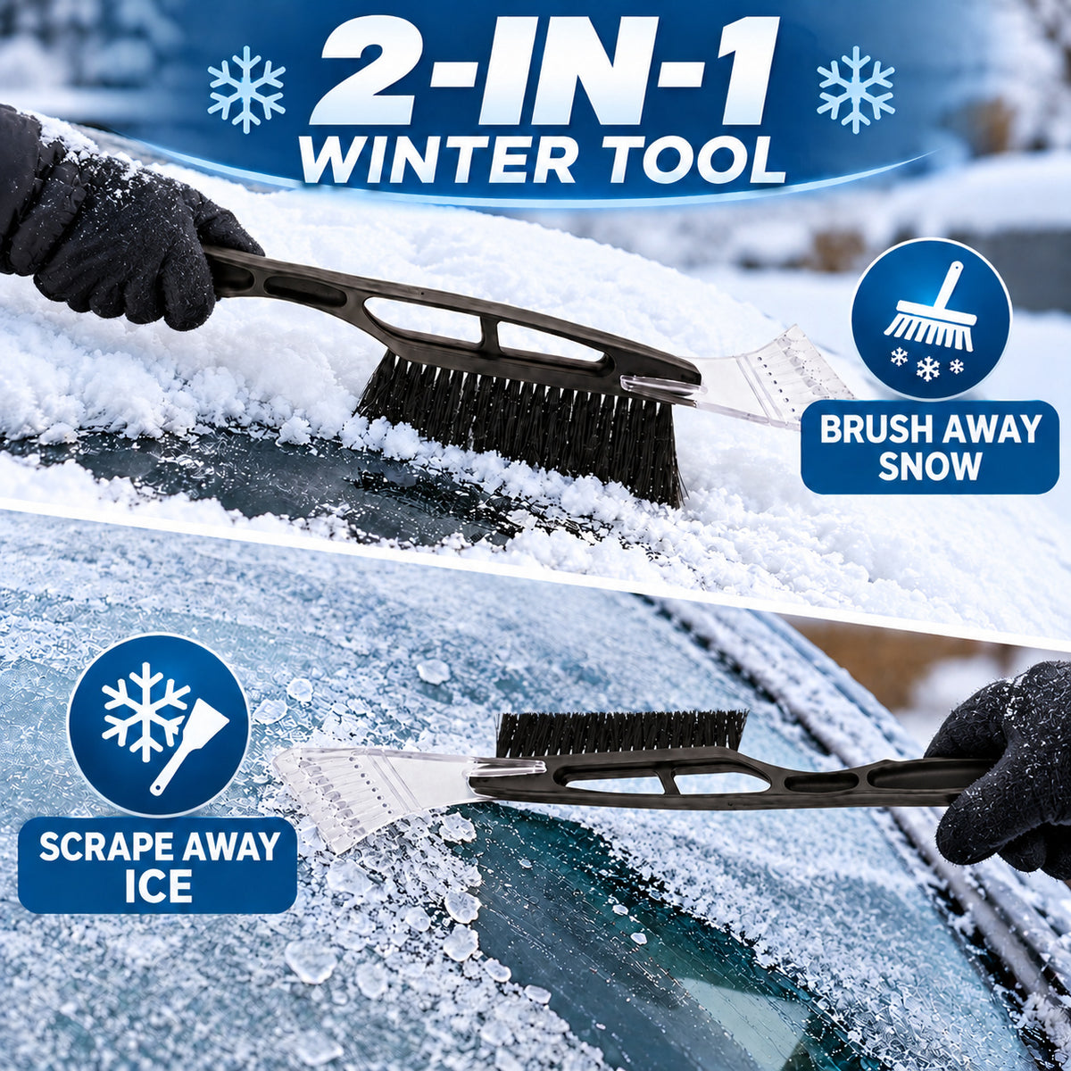 2-in-1 snow brush and ice scraper