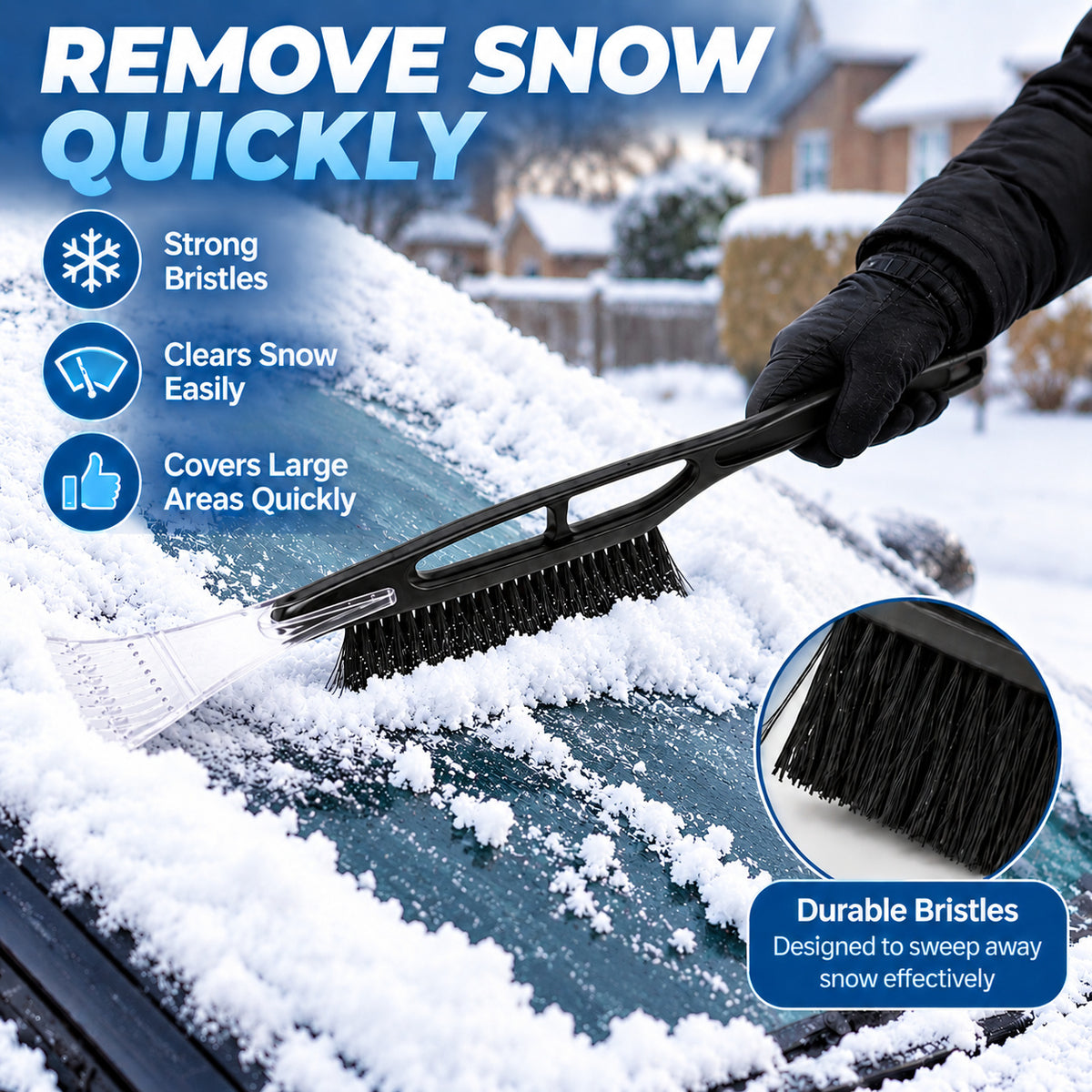 Brushing snow off a windscreen