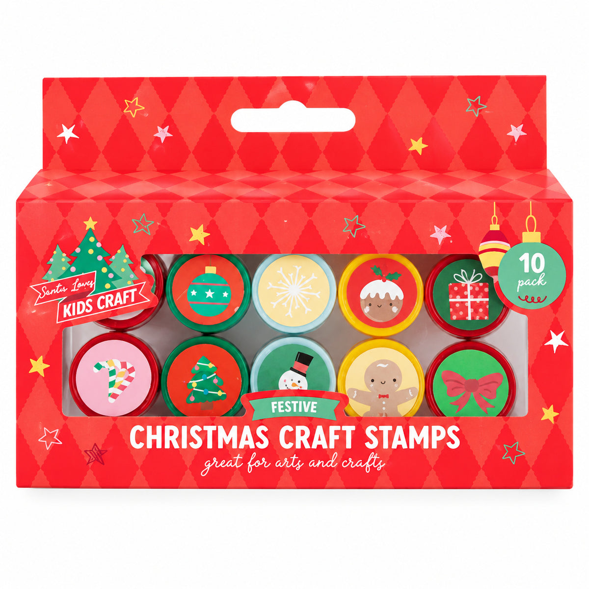 Christmas craft stamps in their display box