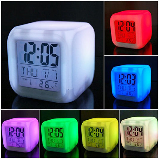 7-colour glowing cube alarm clock
