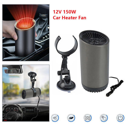 12V 150W car heater fan in cup holder and on suction mount, with cigarette lighter plug