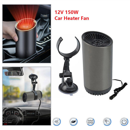 12V 150W car heater fan in cup holder and on suction mount, with cigarette lighter plug