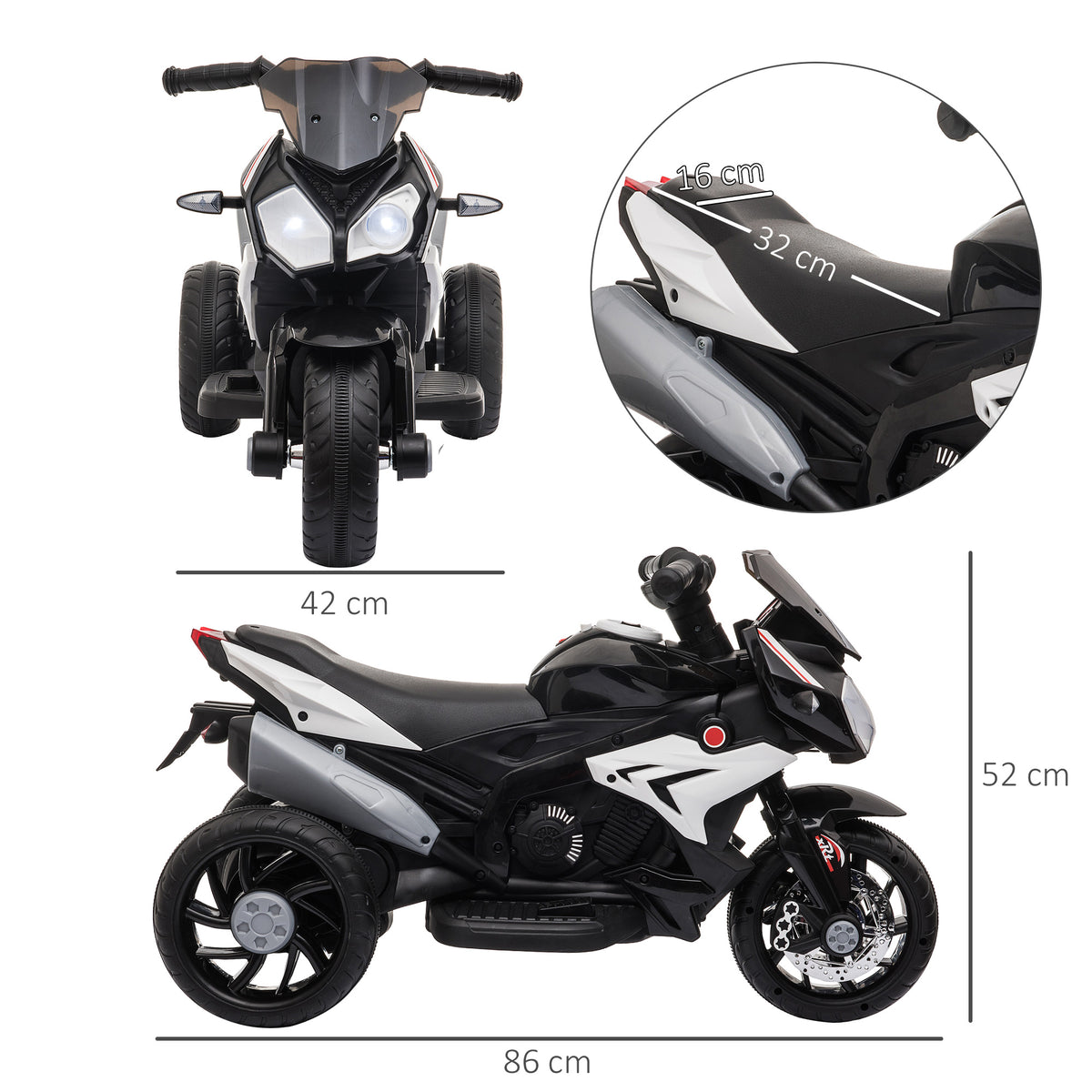 Ride-on motorbike size 86 x 42 x 52 cm