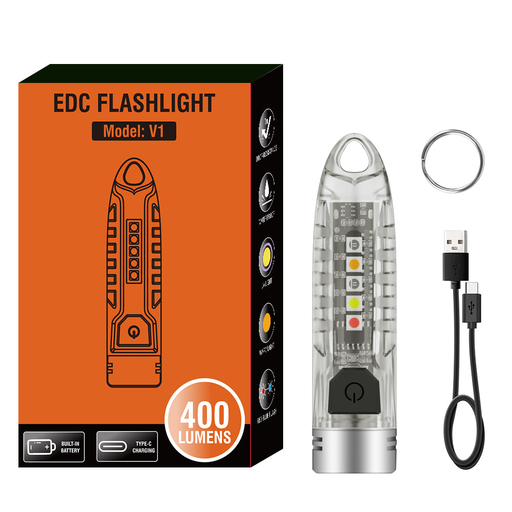 Keyring torch with box, USB cable and key ring