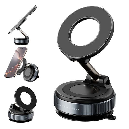 Foldable magnetic phone holder with suction base
