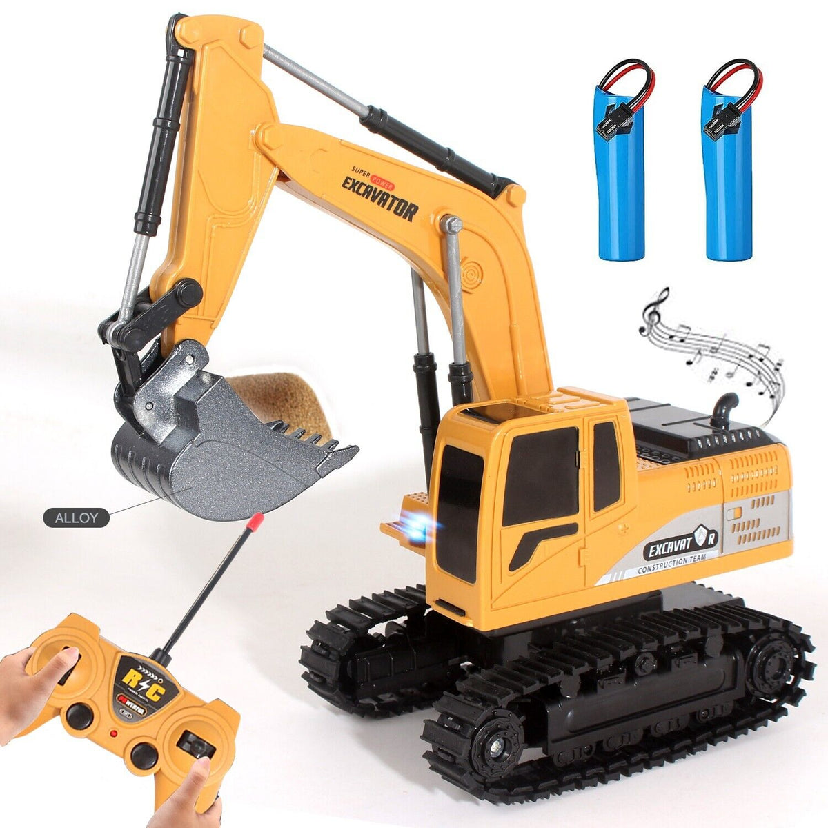 RC excavator with alloy bucket and 2.4GHz remote control
